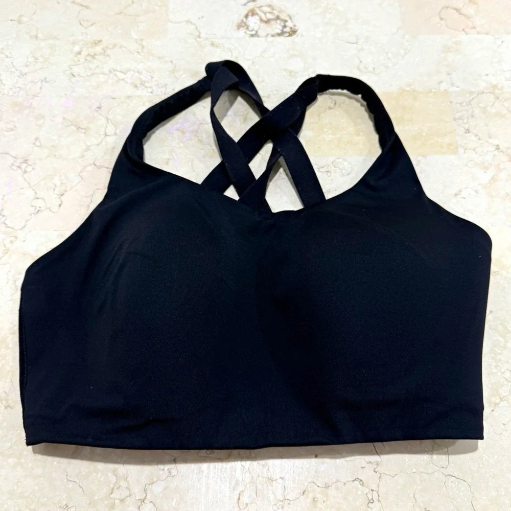 Lululemon Energy High Support Black Wireless Sports Bra 34DDD Crossback